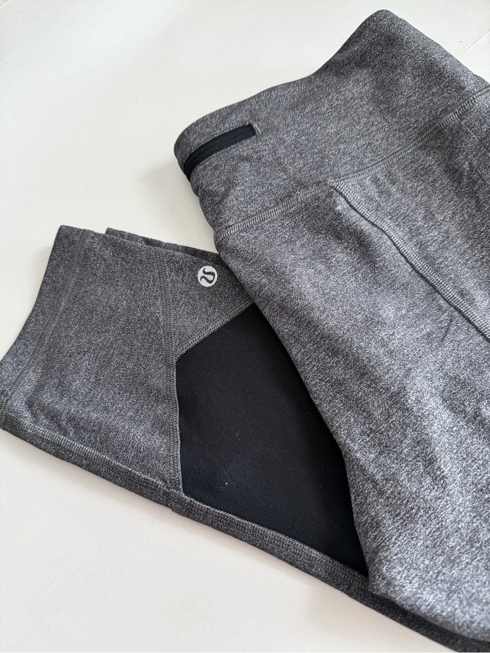 Lululemon Pace Rival Crop Leggings Pockets Size 8 Gray Black Heather Cropped Gym